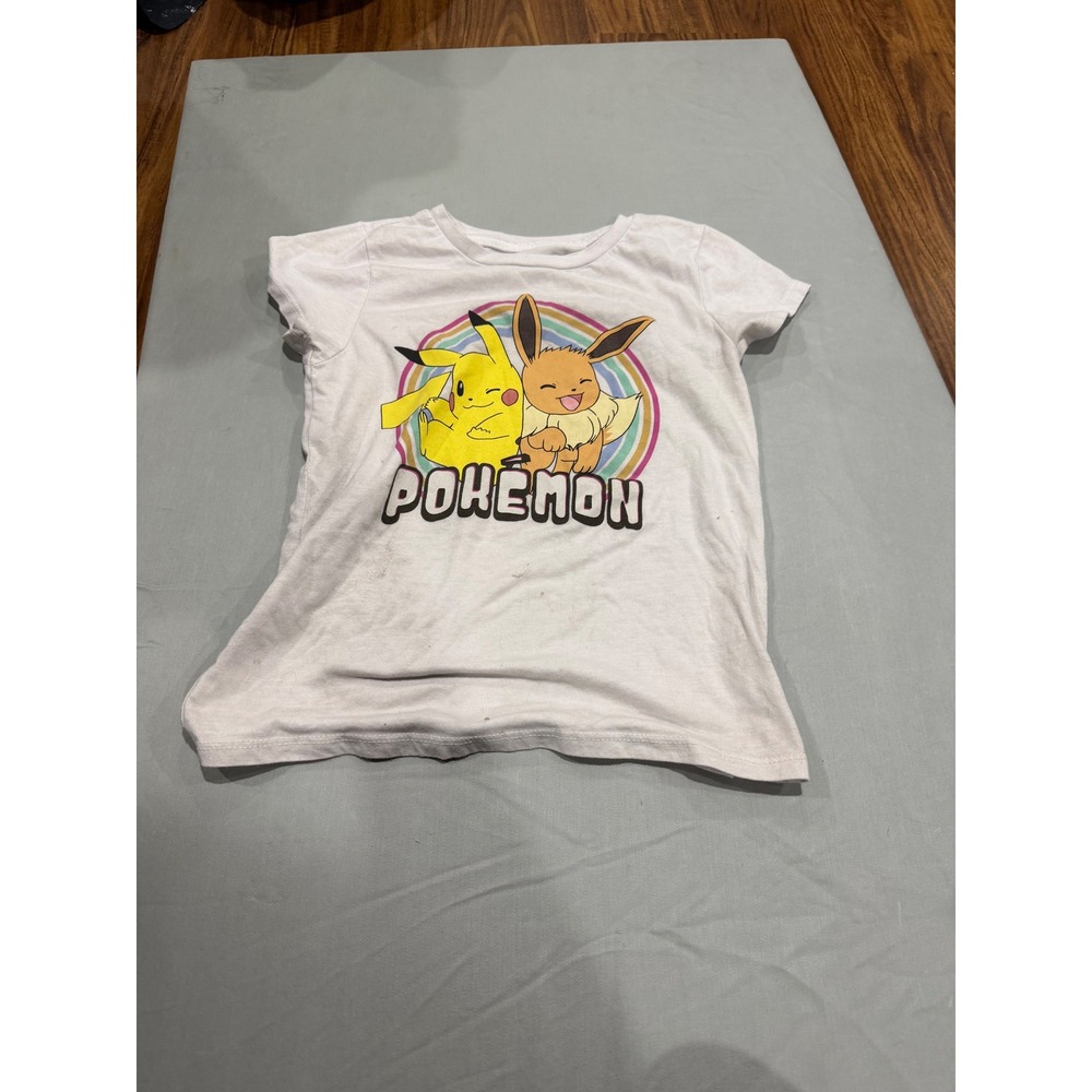 [Casual] Girls Pokemon Pikachu Eevee Graphic Tee M 8 White